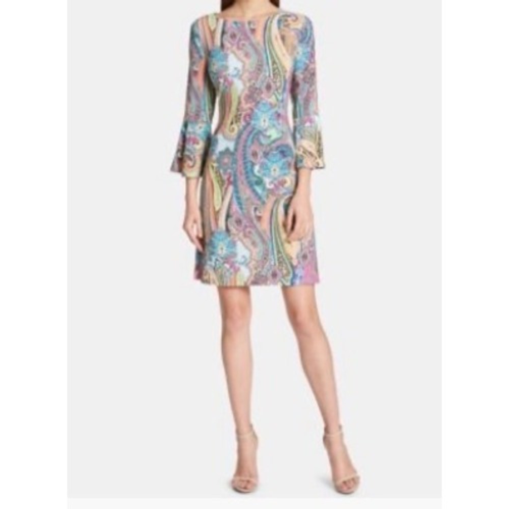 Tommy Hilfiger Jaipur Paisley bell sleeve sheath stretch dress‎ size 16